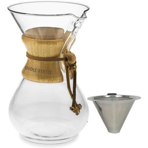 Pour Over Coffee Maker, Wood and Glass, 600ml with Stainless Steel Filter, 5 x 9 inches