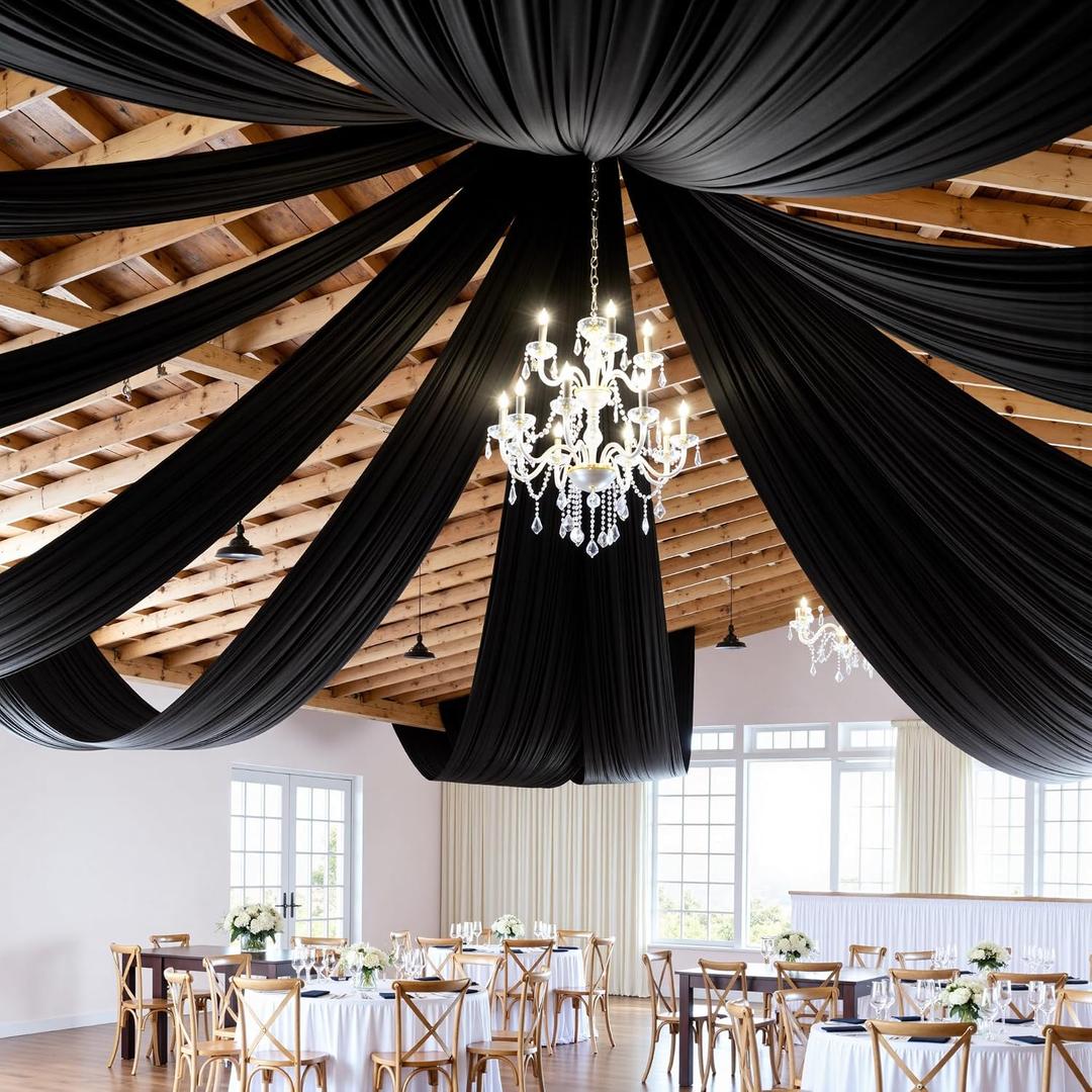 6 Panels 5ft(W) x 20ft(H) Black Ceiling Drapes for Wedding Parties 20 FT Extra Long Thick Polyester Wrinkle-Free Drapery Tent Decor Decorations for Birthday Party Ceremony Stage Swag