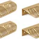 RZDEAL Solid Brass Cabinet Handles Brushed Gold Leaf Knobs and Pulls for Dresser Drawer Handles Edge Pulls,4-5/8"(117mm) Overall Length,4Pcs
