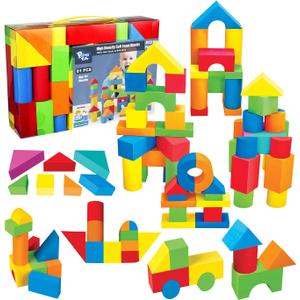 Pairez Toys Foam Building Blocks for Toddlers 1-3, 81 Pieces Soft Stacking Blocks Toy Set, Baby Bath Foam Toys, Sensory and Montosorri Toys for Boys & Girls 18+ Months, Large