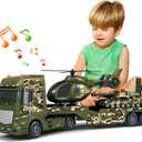 SpringFlower Toddler Boy Toys, 3 in 1 Large Army Truck Toy with Helicopter and Tank, Military Transport Truck Toy, Christmas Birthday Gifts for Kids 3 4 5 6 Years Old