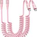 KIYODA USB C to Lightning Cable 3FTfor Car, Coiled iPhone Charger Fast Charging Short USBC Lightning iPhone Cord for iPhone14/13/12/11 Pro Max/iPad/CarPlay- 2Pack Pink