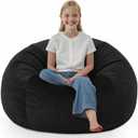 2FT Bean Bag Chair, Comfy Bean Bag Chairs with Memory Foam Filled, Fluffy Beanbag Sofa with Dutch Velvet Cover, Teardrop BeanBag Chairs for Living Room, Playroom - Black