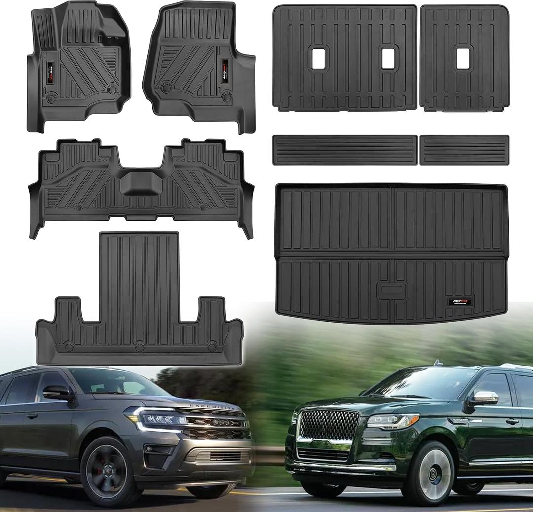 for Ford Expedition Max/Lincoln Navigator L 7 Seater 2018-2024 Floor Mats 3 Rows Trunk Cargo Liner and Backrest Mats All Weather TPE Protection Accessories (7 Seat Full Set-Only for MAX Or L)