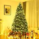 8Ft Pre-lit Christmas Tree, Artificial Christmas Tree with 430 LED Lights, 1438 PVC Branch, Iron Stand, for Indoor Outdoor Christmas Decoration