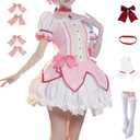 COLSA Women Girls Pink Dress Cosplay Costume Anime Uniform Skirt Halloween Outfits with Gloves Socks (Pink, M)