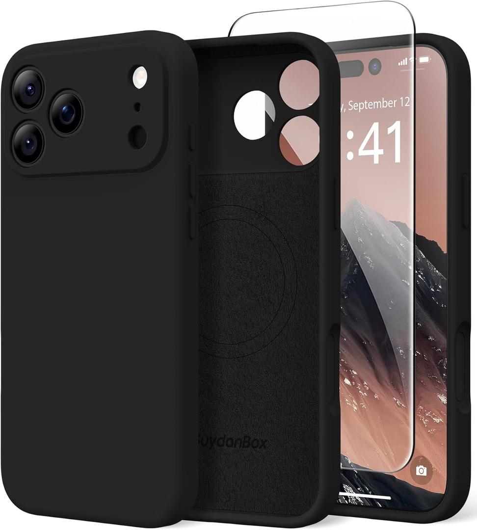 Magnetic for iPhone 17 Pro Max Case, Compatible with MagSafe, [Full Camera Protection][Screen Protector] Silicone Shockproof Protective Phone Case for iPhone 17 Pro Max 6.9", Black
