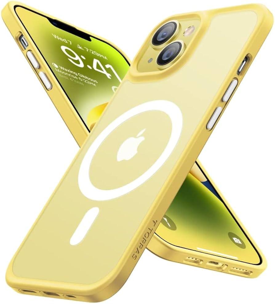 TORRAS 2023 New Magnetic for iPhone 14 Case for iPhone 13 Case, 10FT Military Grade Drop Tested, Compatible with MagSafe, Slim Protective Translucent Matte Phone Case for iPhone 14& iPhone13, Yellow