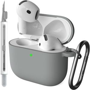 DamonLight Case for AirPods with Cleaner Kit Shockproof Protective Soft Silicone Case Cover with Keychain for Apple Airpods 4th Generation 2024 Released (Gray)