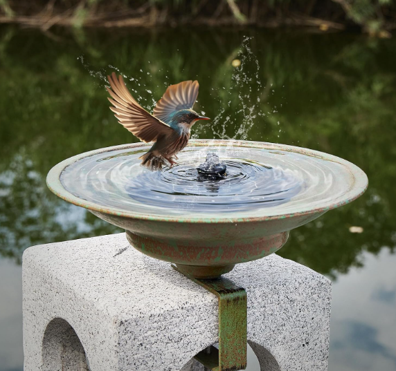 Solar Bird Bath,Deck Bird Bath with Solar Fountain,Metal Bird Bath Bubbler,Deck Mounted Bird Bath,Balcony Bird Bath,Patio Garden Decor