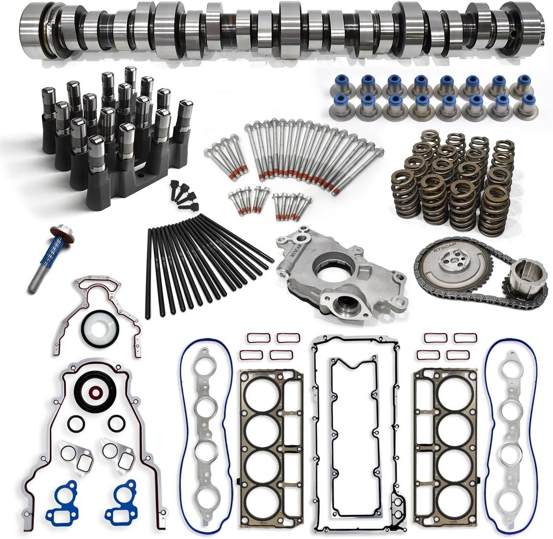 Truck Replacement Camshaft Kit, Fit for 1997-2006 LS 4.8/5.3/5.7/6.0 GMC Chevrolet Gen3/4 with LS Cam Kit for 5.3, Head Gaskets, Springs, Pushrods, Oil Pump, Oil Pumps, Timing Chain