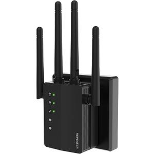 WiFi Extender, 1200Mbps Dual Band 2.4/5GHz WiFi Extender Signal Booster  12880 Sq Ft Coverage, Easy Setup, Supports 105 Devices, 1-Tap Setup & Ethernet Port