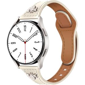 Newlibery Slim Leather Band with Charms Compatible with Samsung Galaxy Watch 7/6/5/4/FE/Active2 40mm 44mm/6 Classic 43mm 47mm/5 Pro 45mm/4 Classic 46mm 42mm,Top Genuine Dressy Leather Strap 20mm Women,  Starlight-Starlight (Only 20mm)