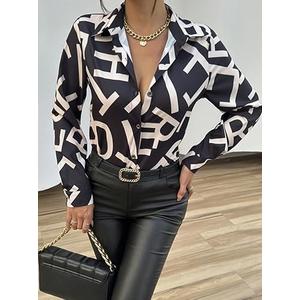 Women's Short Sleeve Printed Blouse – Elegant Crew Neck Top for Office and Daily Commuting Wear, XXL