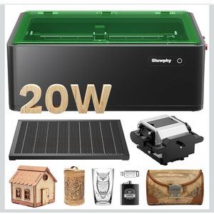 Gluwphy Laser Engraver Machine 20000mW(20W) Enclosed Diode Laser Cutter for Beginner, Class 1 Safety Laser Engraving Machine for Wood, Metal, Acrylic, with Air Assist, Honeycomb, Air Filter, Black