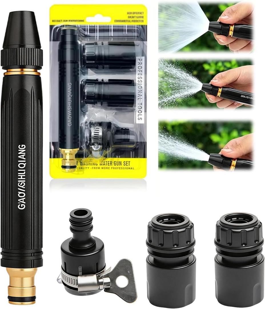 High Pressure Power Washer Nozzle with Connector Set,Direct spray gun,Power Jet Water with Three Spray Modes, Multi Function Watering Sprayer for Cleaning Yard Pets Car (1 PCS)