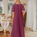 MEROKEETY Summer Casual Maxi Dresses for Women 2026 Vacation Crew Neck Short Sleeve Modest Long T Shirt Dress with Pockets (L)