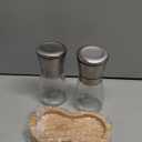 LessMo Salt and Pepper Grinder Set with Wooden Standing Tray, Refillable Pepper Mill Set - Brushed Stainless Steel - Short Glass Shakers with Adjustable Coarseness for Peppercorn, Salt or Spice Mills