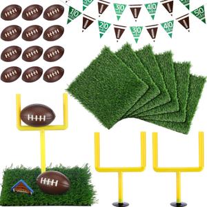 25 Pcs Sports Party Decorations Kit Includes Artificial Grass Mats Mini Ball Football Field Goal Posts Baseball Bat Banner Decorations for DIY Sports Favors(Football Style)