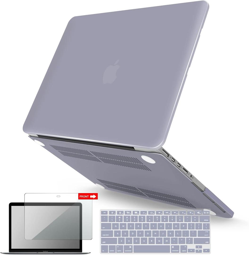 IBENZER Compatible with MacBook Pro 15 Inch Case 2015 2014 2013 2012 A1398, Hard Shell Case & Keyboard Cover & Screen Protector for Old Version Apple Mac Retina 15, Lavender Gray, R15LVGY+2
