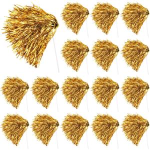 Vinsot 20 Pcs Gold Cheerleading Pom Poms Bulk Metallic Foil Pom Poms with Plastic Long Handles School Spirit Shakers for Spirit Sports Team Squad Dance Football Basketball Club Celebration