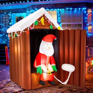 Shappy 6 Ft Inflatable Santa's Outhouse LED Funny Christmas Inflatable Outdoor Decorations Blow up Lighted Yard Inflatables in Santa Hat Cute Red and White Scarf for Garden Lawn Holiday Party Decor
