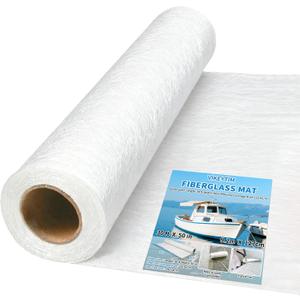 Fiberglass Mat 50 in x 30 ft, 125 Sq. Ft Fiberglass Chopped Strand Mat Resin & Epoxy Compatible, Boat Marine Roofing Repair Fiber Glasses Sheet Roll Package 1 oz/1 Sq. Ft