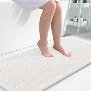 OLANLY Bathroom Runner Rugs 47x24, Extra Soft Absorbent Chenille Bath Rugs, Rubber Backing Quick Dry, Machine Washable Long Bath Mats for Bathroom Floor, Tub and Shower, Home Decor Accessories, Ivory