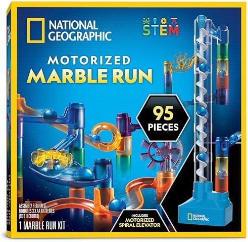 National Geographic Marble Run with Motorized Elevator - 45-Piece Marble Maze Kit with Motorized Spiral Lift, 20 Marbles, Perpetual Motion Machine, STEM Gifts for Boys and Girls, Kids Physics Toys