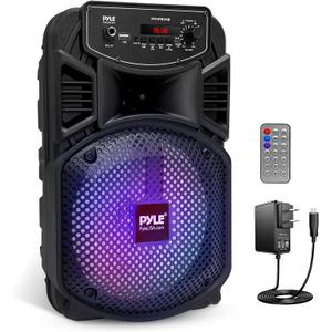 Pyle Portable Bluetooth PA Speaker System-300W Rechargeable Indoor/Outdoor Bluetooth Speaker Portable System w/ 8 Subwoofer 1 Tweeter, Microphone in, Party Lights, MP3/USB, Radio, Remote PPHP834B