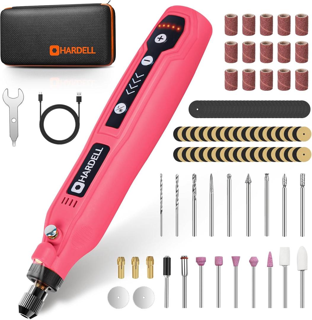HARDELL Mini Cordless Rotary Tool, 5-Speed 3.7V rechargeable Kit with 69 Accessories, USB Charging Multi-Purpose Power Tool for Sanding, Polishing, Drilling, Etching, Engraving, DIY Crafts
