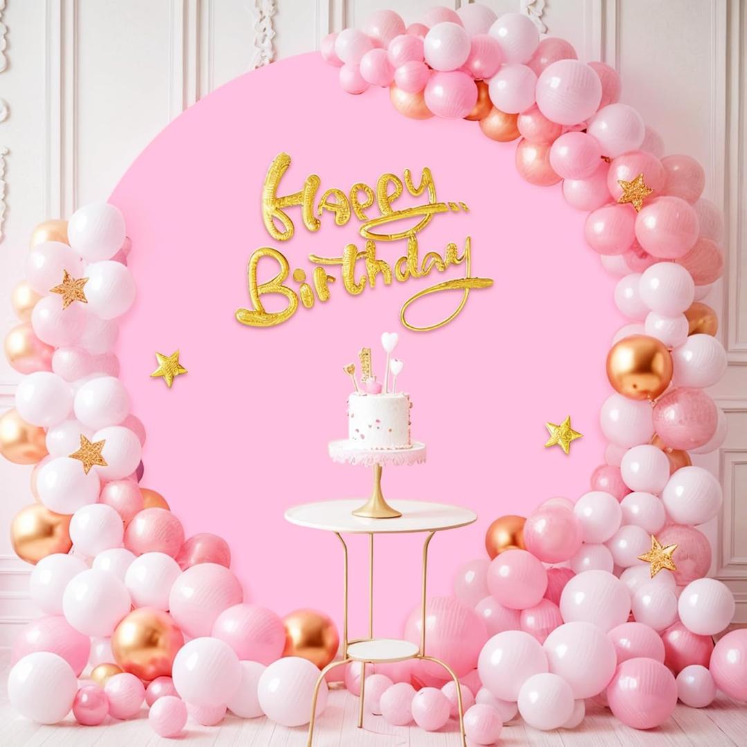 Babenest 7.2FT Light Pink Round Backdrop Cover, Two-Sided Spandex Circle Balloon Arch Stand Cover for Party Wedding Ceremony Birthday Baby Shower Anniversary Decoration