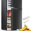 Electactic 2.6 Cu.Ft Mini Fridge with Freezer, Double-Door Compact Refrigerator, Adjustable Glass Shelves, Mechanical Thermostat & Built-in Casters, Space-Saving for Apartment/Dorm/Office, Black