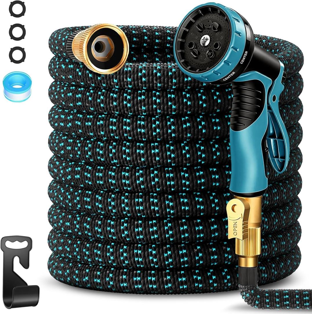 100 ft Expandable Garden Hose-2026 Upgraded Expanding Water Hose with 10 Function Nozzle, 3/4" Solid Brass Fittings, 5-Layer Latex Core, No-Kink Flexible Retractable Hose for Patio, RV, Car Washing