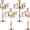 4 Packs 5 Arms Crystal Candelabra for Wedding Centerpiece, Gold Floor Candle Holder Set with Chandelier Crystal Beaded Anniversary Dinner Party Table Decor candelabros de mesa Elegantes Palace Themed