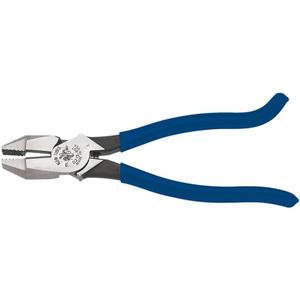 Klein Tools D213-9ST High-Leverage Ironworker's Pliers, Made in USA, Twist and Cut Soft Annealed Tie Wire, Hook Bend Handle, Spring Loaded, Heavy-Duty Jaws