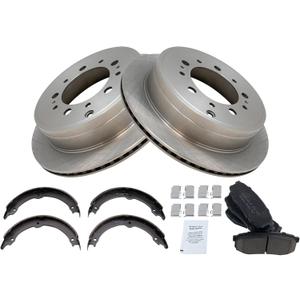 TRQ Rear Brake Pad & Rotor Kit Brake Pads Brake Rotor Parking Brake Shoe Set Ceramic Compatible with 2008-2021 Lexus LX570 Toyota Land Cruiser Sequoia 2007-2021 Tundra