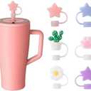 KEUYE Straw Compatible With Brumate 30oz & 40oz, Adjustable Silicone Era Straw Cover, 4PCS Colorful Straws (Star)