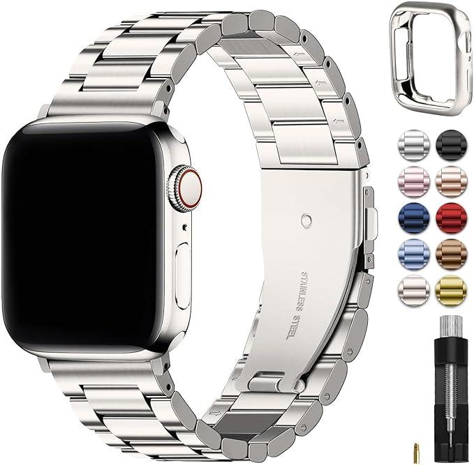 Fullmosa Metal Band Compatible with Apple Watch Bands 45mm 44mm 42mm 46mm 49mm 41mm 40mm 38mm, iWatch Band with Case for Apple Watch Series 11 10 9 8 7 6 5 4 3 2 1 SE3/2/1 Ultra3/2/1 , 42mm 44mm 45mm, Silver