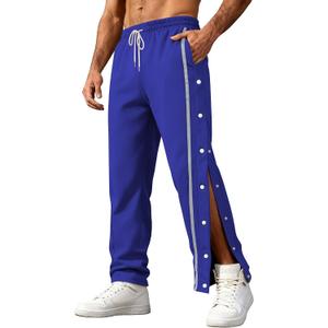 Men's Youth Tear Away Sweatpants Loose Fit Snap Button Athletic Jogger Basketball Pants with Pockets (Blue, XL)