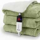 Heated Blanket Electric Throw Waffle, 50x60 Inches Sherpa Fleece Fast Heating Blanket 6 Heating Levels & 4 Hours Auto Off ETL Certification, Sage Throw