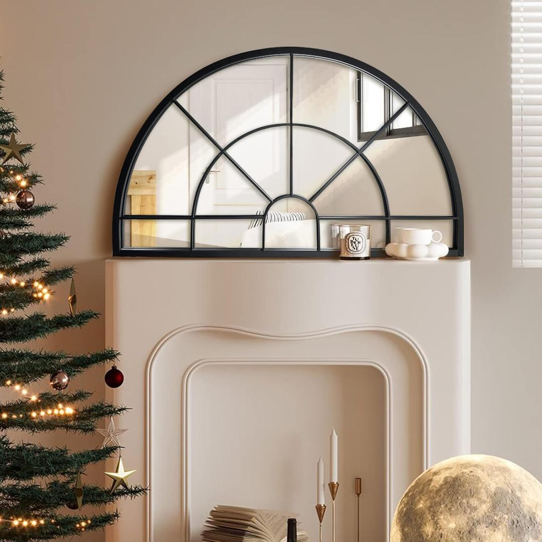 WAMIRRO Arched Window Pane Mirror Decor,Farmhouse Mantel Mirrors for Fireplace/Living Room,24"X40"