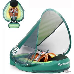 Upgread Mambobaby Baby Pool Float with Canopy Non-Inflatable Solid Upgrade Soft Waterproof Skin-Friendly Fabric Materialfor 3-24 Months Age Boys Girls Toddlers Swim Ring(Avocado Green)