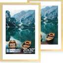 Hongkee 20x30 Frame Set of 2, Gold Wood Style - Display Posters 16 x 24 with Mat or 20x30 without Mat, Wall Mounting Horizontal and Vertical