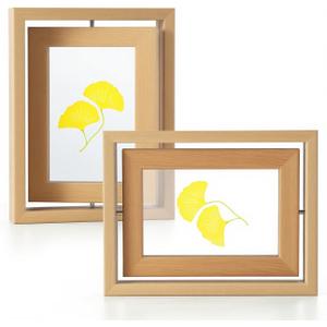 2 Pack 4x6 Rotating Floating Picture Frames, Natural Wood Floating Photo Frame Double-Sided Display with Crystal Glass for Tabletop, Desk or Shelf