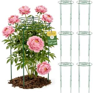 6 Pack Peony Cages and Supports, 12" x 24" Tall Peonies Support Cage, Heavy Duty Metal Peony Stakes and Supports for Rose Hydrangea Flower Plant