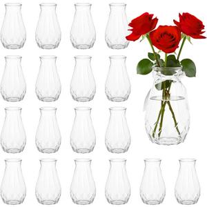 20 Pack Plastic Vases, 6 Inch Bulk Clear Acrylic Vase with Wrapping Ribbon, Small Plastic Vases for Centerpiece Flowers Home Wedding Party Decorations