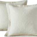 WINLIFE 100% Cotton Quilted Euro Sham Covers, 2 Pack Cotton 26'' x 26'' Pillow Covers, Soft and Breathable Euro Shams, Square Pillow Shams, Beige