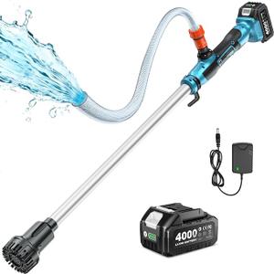 SEESII Cordless Stick Water Transfer Pump, with 4000mAh 21V Battery & Charger, 720GPH, 32FT Head, Handheld Portable Utility Sump Pump Kit with 3/4" Outlet for Pool/Garden/Pond/RV/Boat Draining