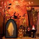 Halloween Hologram Ghost Mirror with Creepy Eyes Night Light,Halloween Ghostmirror Spooky Halloween Haunted House Decor,Black Wood Frame (S)